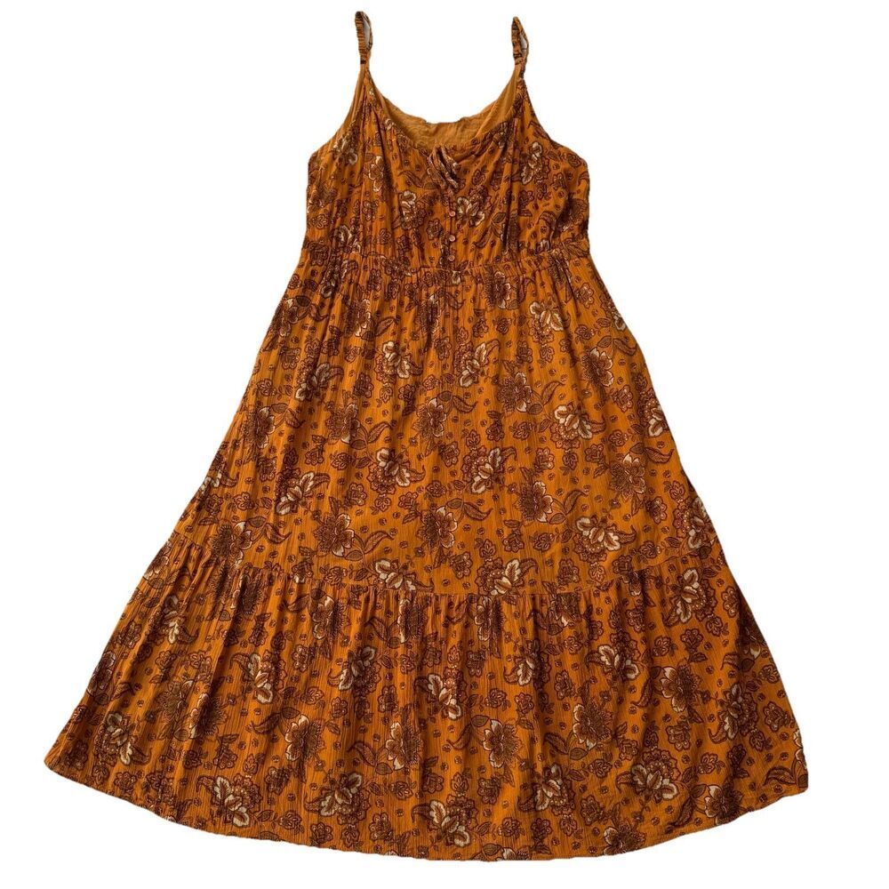 Dex Floral Sleeveless Tiered Maxi Dress Womens Size 1X Boho Earthy Lined Pockets